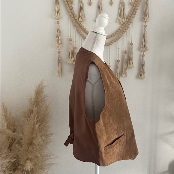 Vintage mens brown suede vest textured western gold tone snap cinch back large - Picture 9 of 16